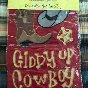 Cowboy themed decorative garden flag